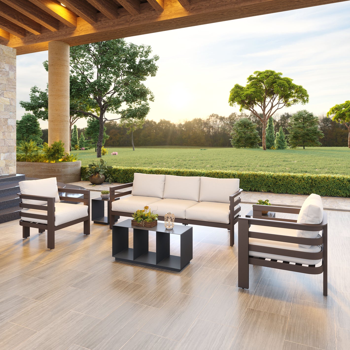 Bal Harbor 4-Piece Outdoor Living Set – White + Charcoal